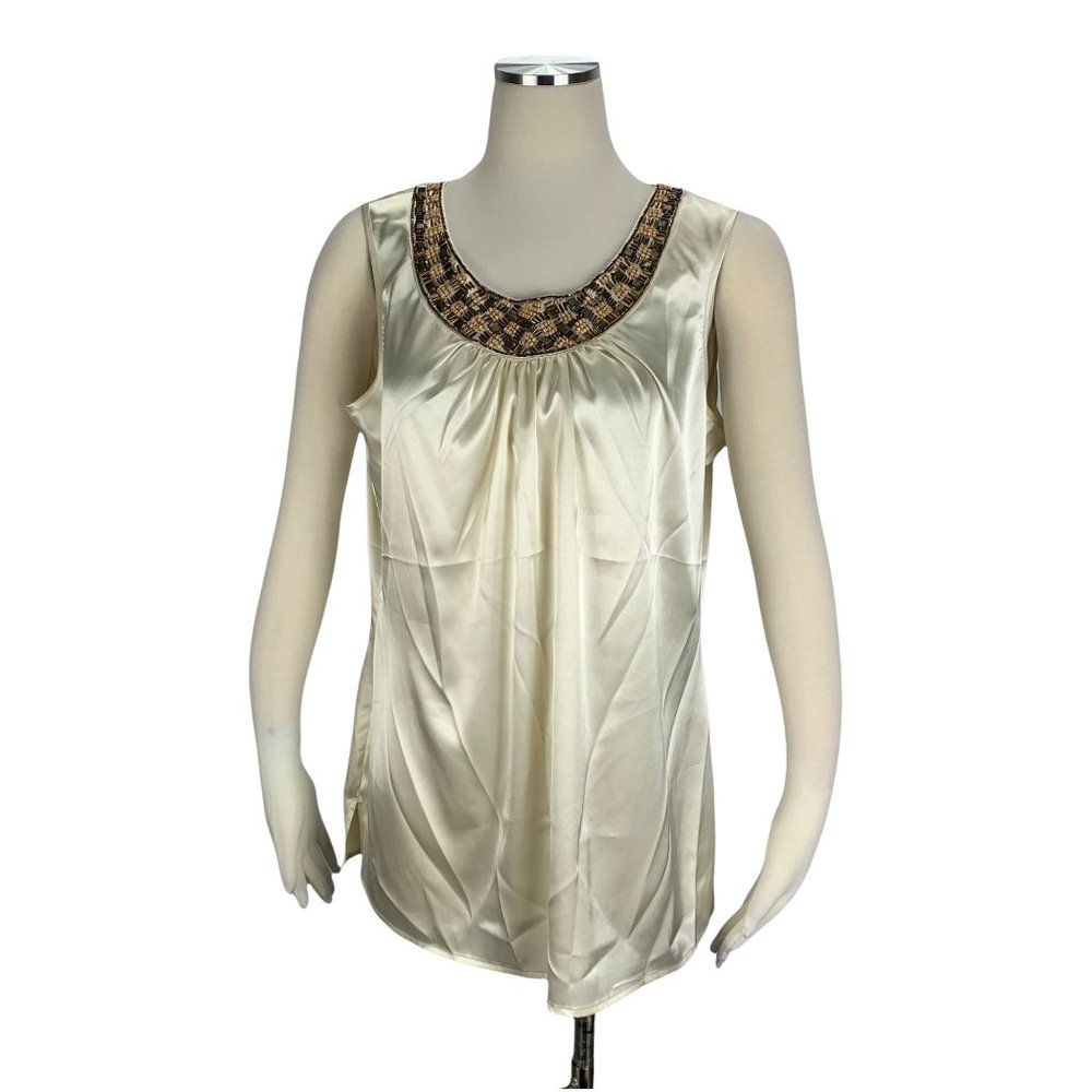 Chico's NWT Large 12 Tank Top Blouse Embellished Beaded Sleeveless Cami Quinn Ta